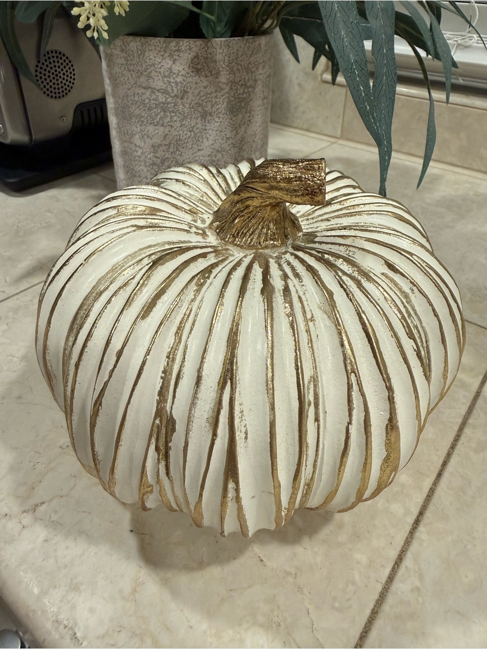 Decorative White and Gold Pumpkin
